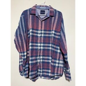 Tommy Bahama Men Size L Blue Pink Plaid Long Sleeve Button Front Shirt